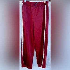 Sanctuary - Burgundy Satin Track Pants with Off-White Stripes- XS